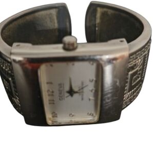 Geneva Silver Watch with Intricate Band Women's